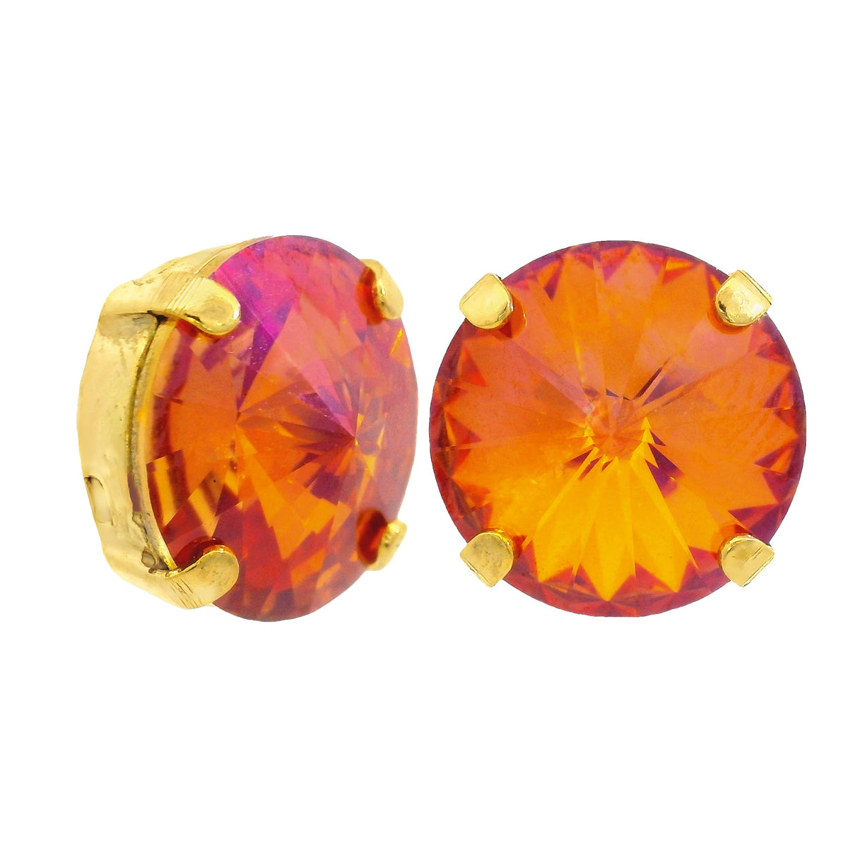 Antique gold-plated stud earring with a large round crystal on surgical steel post