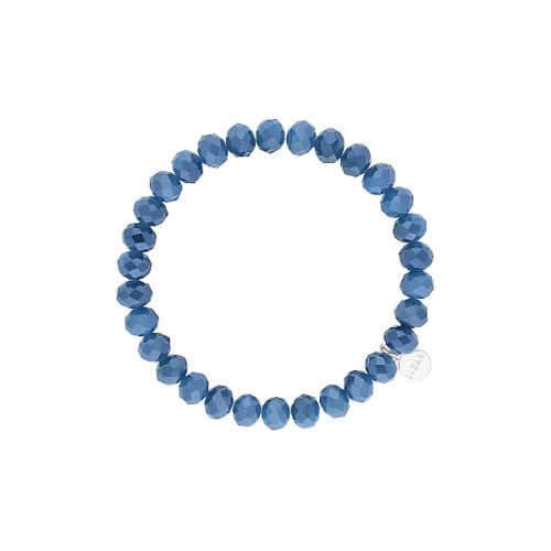 Stretchy beaded bracelet with faceted glass beads in blue