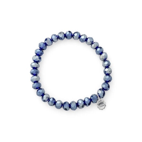 Stretchy dark blue bracelet with faceted glass beads