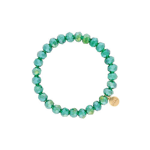Stretchy beaded bracelet with faceted glass beads in fern green