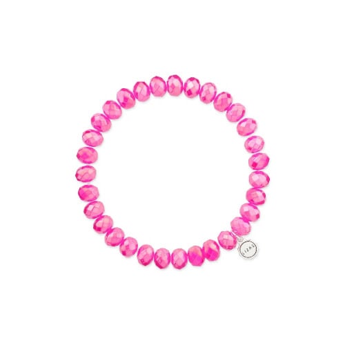Stretchy beaded bracelet with faceted glass beads in pink