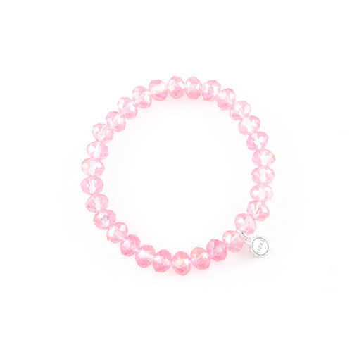 Stretchy beaded bracelet with faceted rose glass beads