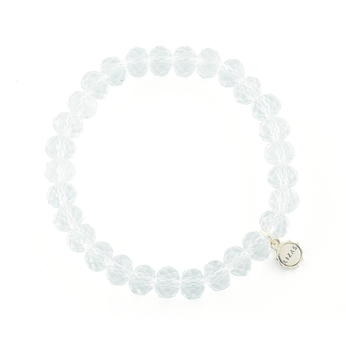 Stretchy bracelet with faceted glass beads in white