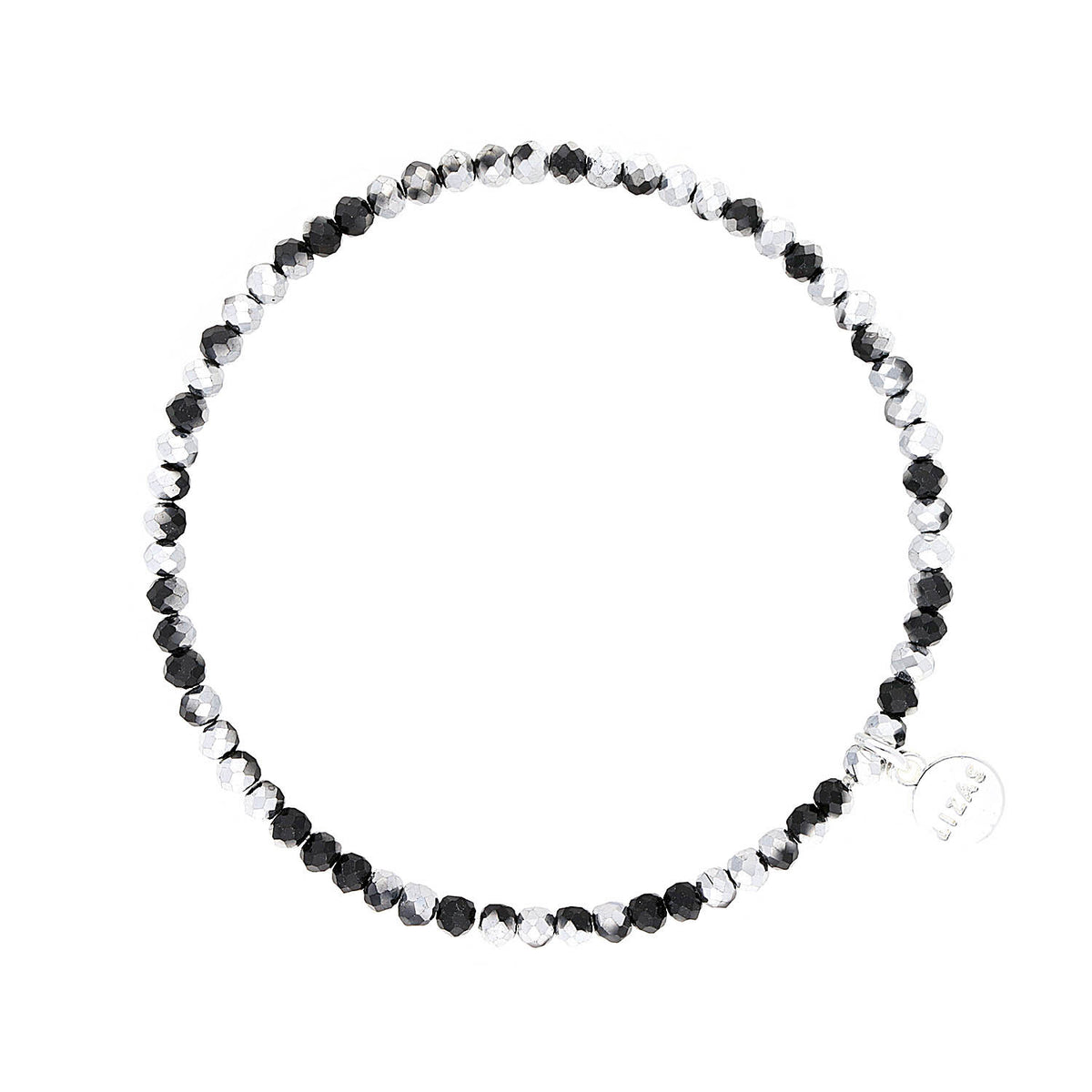 Stretchy bracelet with faceted glass beads in silver-grey