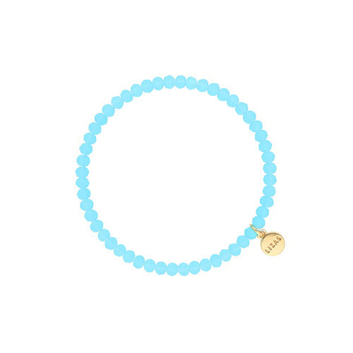 Stretchy beaded bracelet with faceted glass beads in Alice blue.