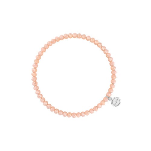Stretchy beaded bracelet with faceted glass beads in apricot color