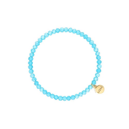 Stretchy bracelet with faceted aqua-blue glass beads