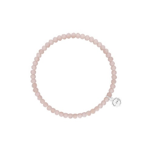 Stretchy beaded bracelet with faceted glass beads in beige.