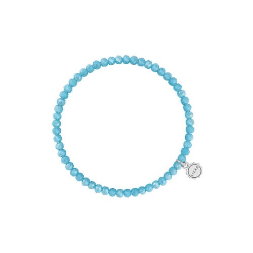 Stretchy blue faceted glass bead bracelet with one size fits most.