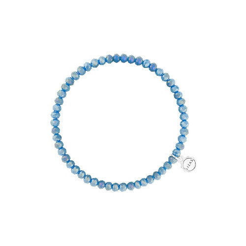 Dark blue faceted glass bead stretchy bracelet with one size fits most fit.