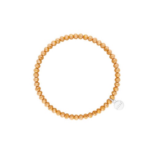 Dark yellow faceted glass bead bracelet with stretchy cord.