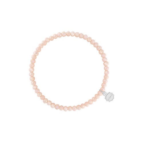 Stretchy beaded bracelet with faceted glass beads in light nude color.