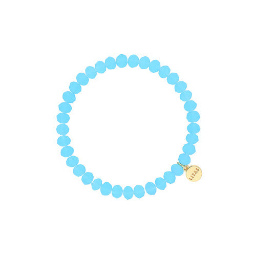 Stretchy bracelet with faceted aqua blue glass beads.