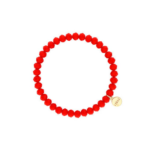 Stretchy beaded bracelet with faceted glass beads in bright red