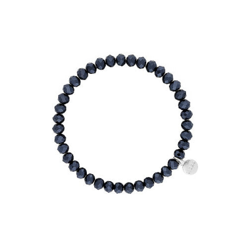 Dark blue faceted glass bead stretchy bracelet with subtle sparkle