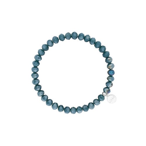 Dark blue faceted glass bead bracelet with stretchy cord