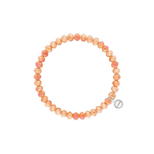 Dark orange faceted glass bead bracelet with stretchy cord