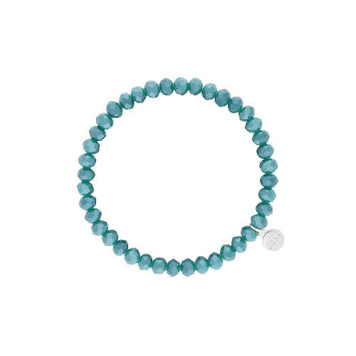 Stretchy green faceted glass bead bracelet with Nashville text.