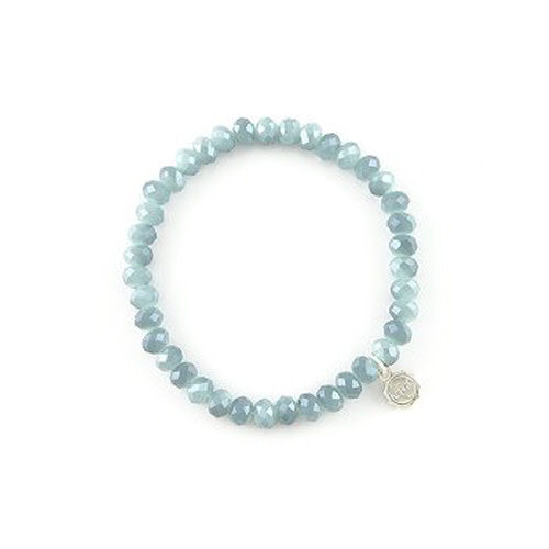 Stretchy beaded bracelet with faceted glass beads in greyish-blue