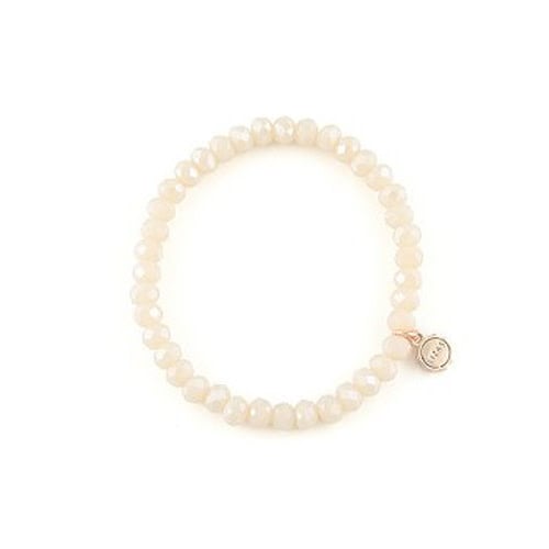 Stretchy beaded bracelet with faceted nude glass beads in a one-size fit.