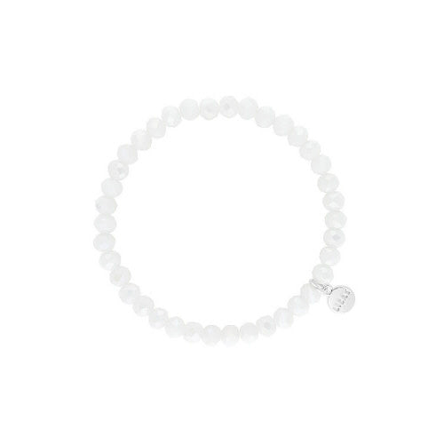 Stretchy bracelet with faceted opal-colored glass beads