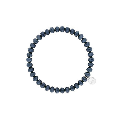 Stretchy bracelet with faceted glass beads in petrol blue