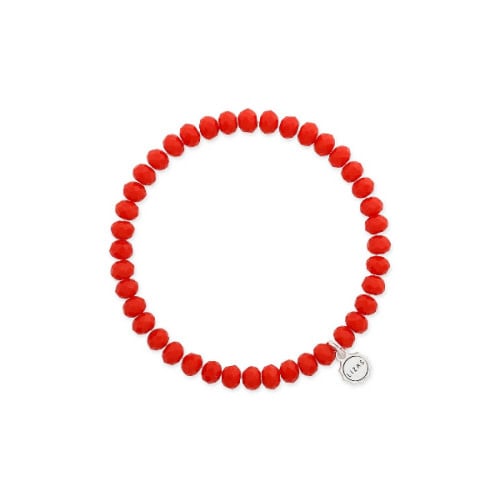 Red faceted glass bead stretchy bracelet with Nashville nameplate