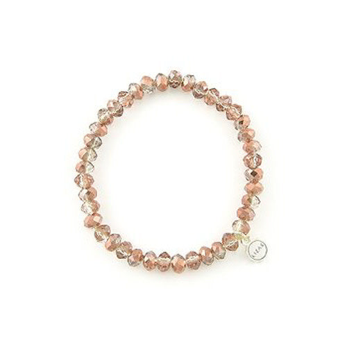 Stretchy beaded bracelet with faceted glass beads in a rose mix color pattern.