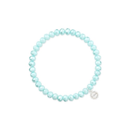 Stretchy bracelet with faceted turquoise glass beads and metallic accents.