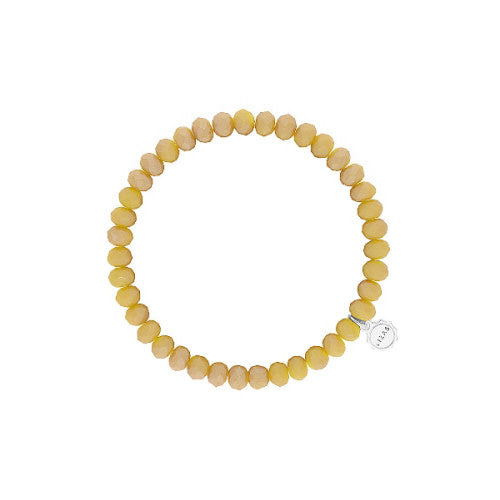 Yellow faceted glass bead bracelet with stretchy cord
