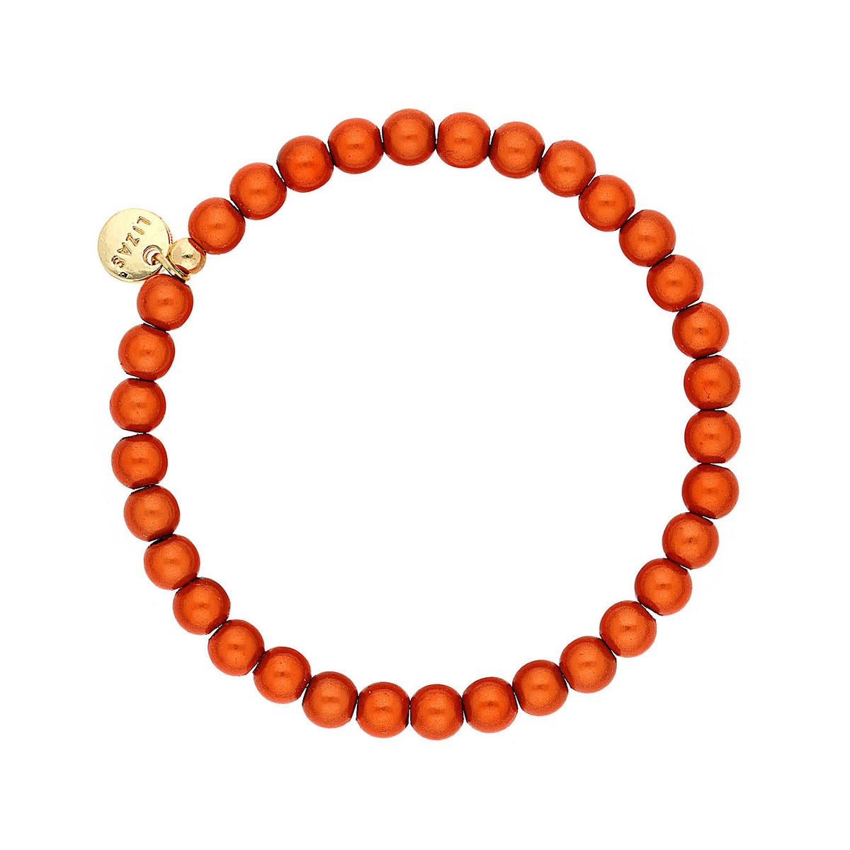 Coral Czech crystal round bracelet with stretch cord