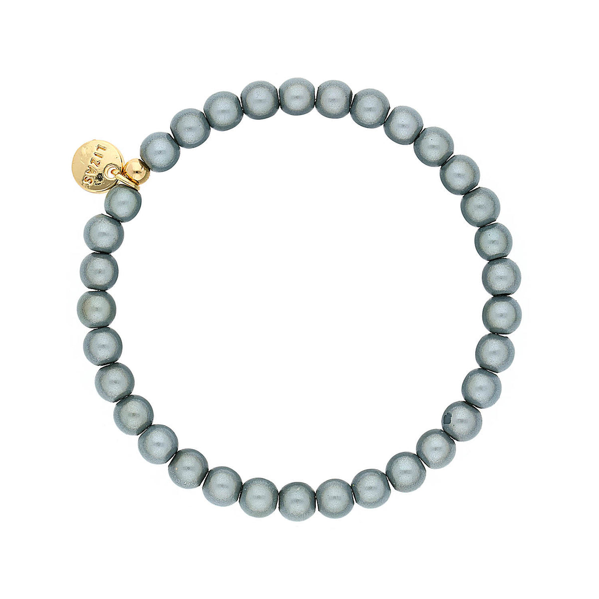 Roundville gray Czech crystal bracelet with round beads on a stretch cord