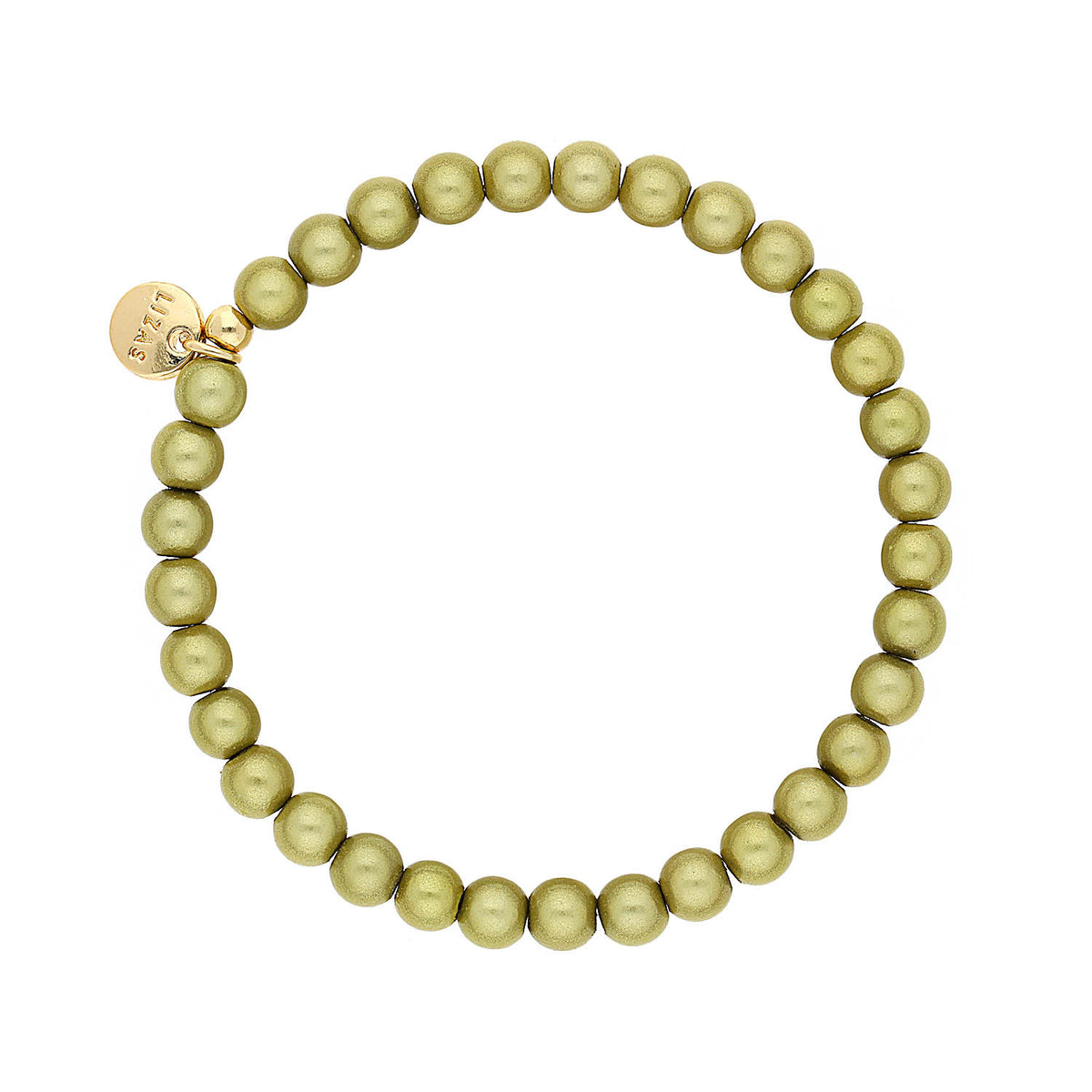 Green round Czech crystal stretch bracelet with a simple circular silhouette.