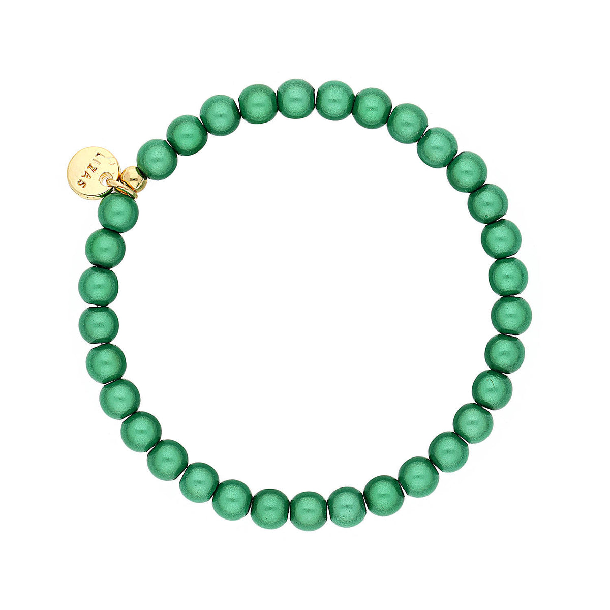 Roundville bracelet in river blue Czech crystal beads with a stretch cord.