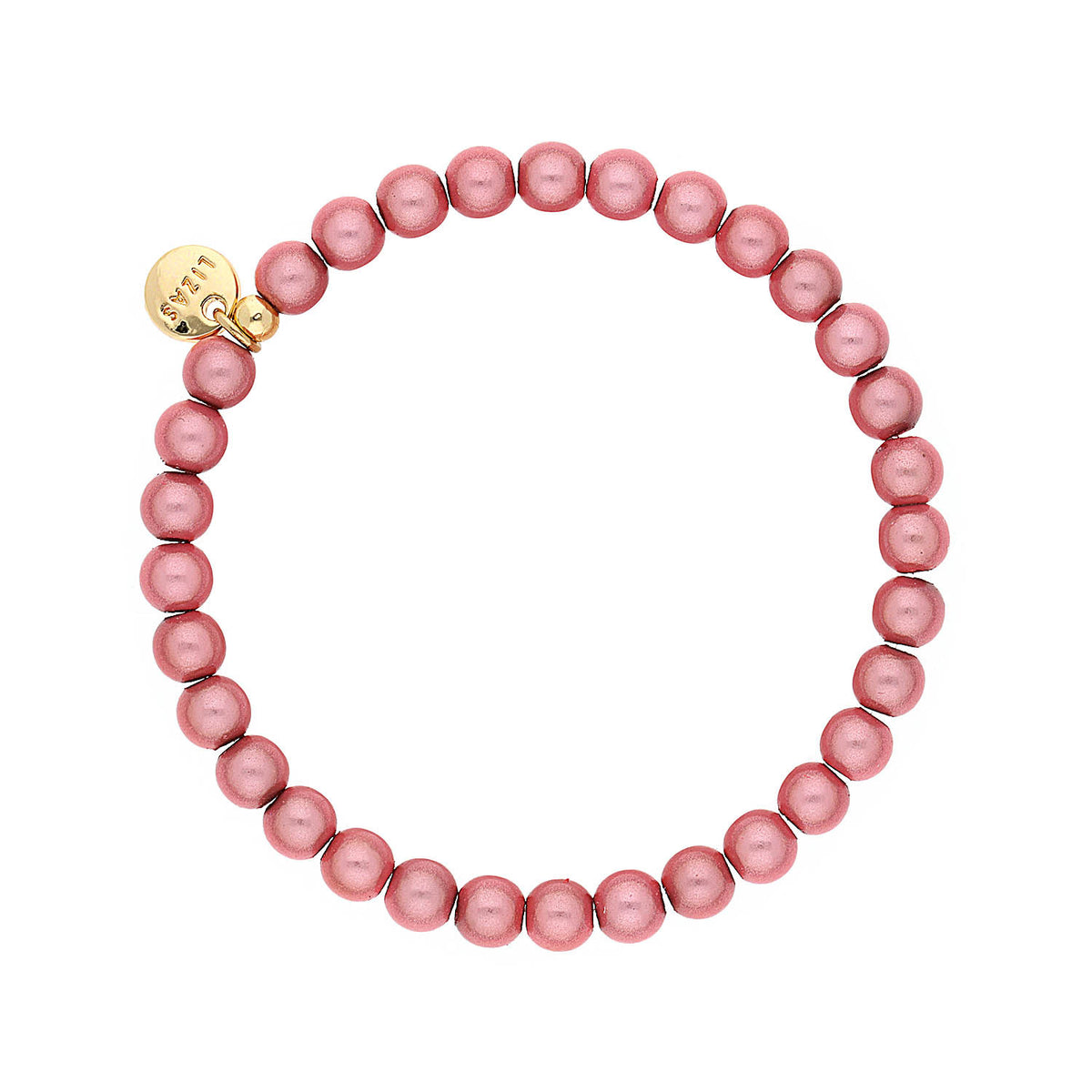 Rosa-colored round Czech crystal bracelet with a stretch fit.
