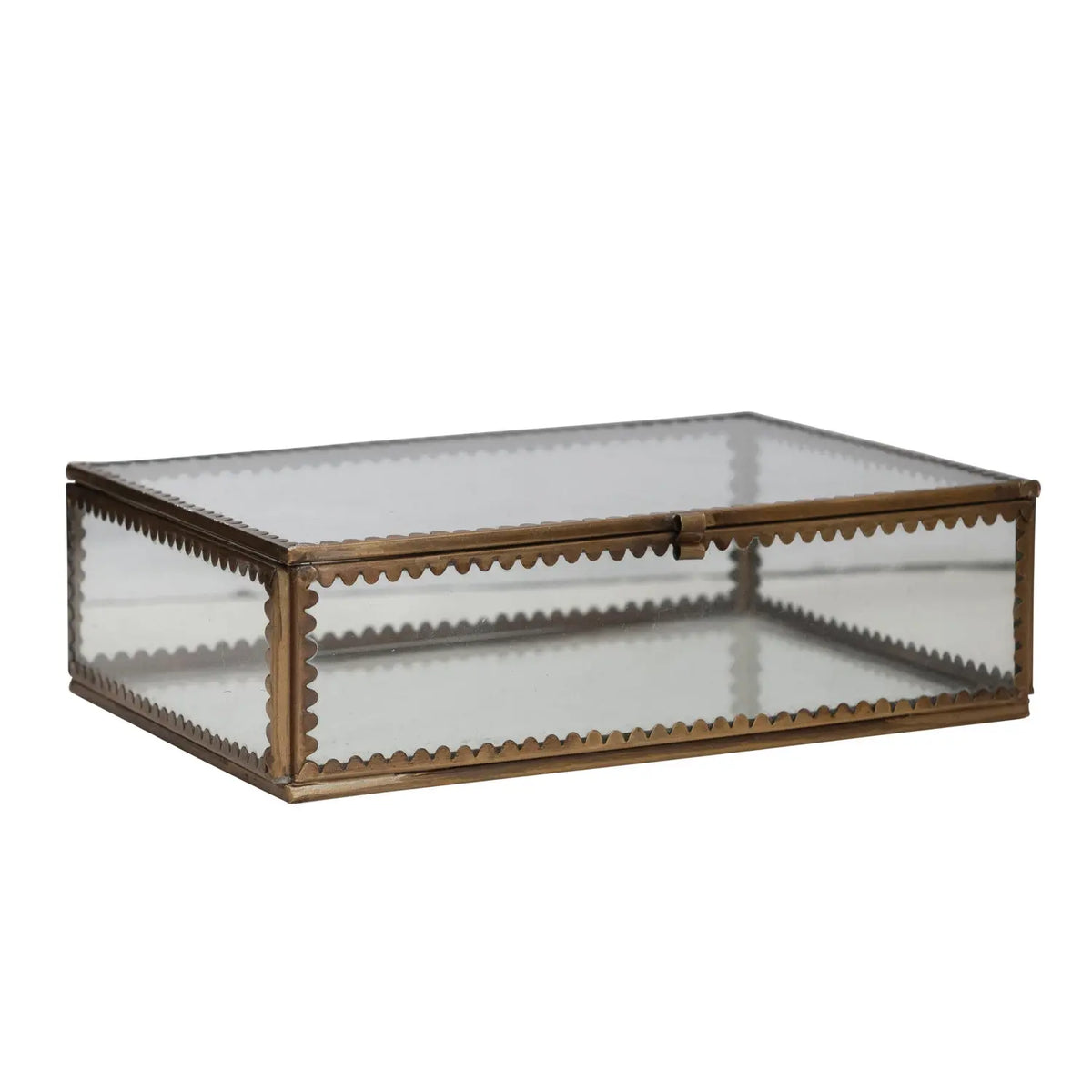 Brass display box with scalloped edges and glass top