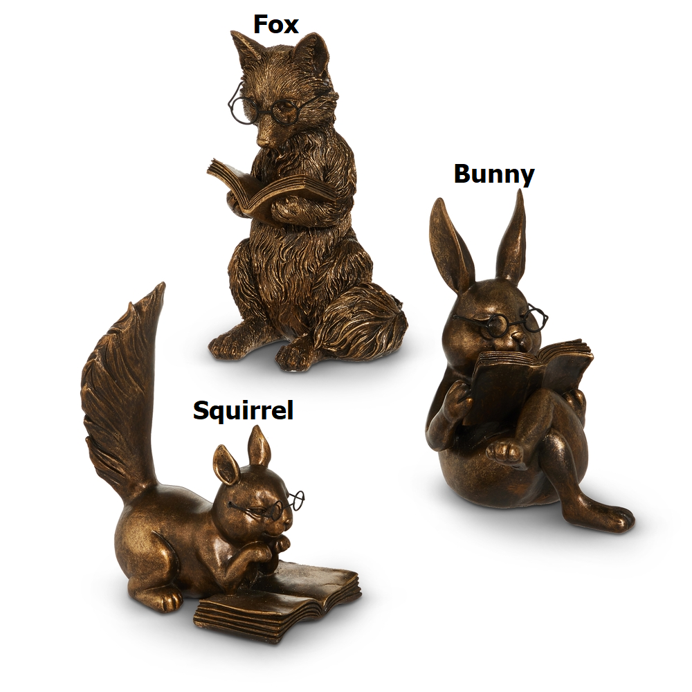 6.25" Antique Gold Reading Forest Friends - Sold Individually