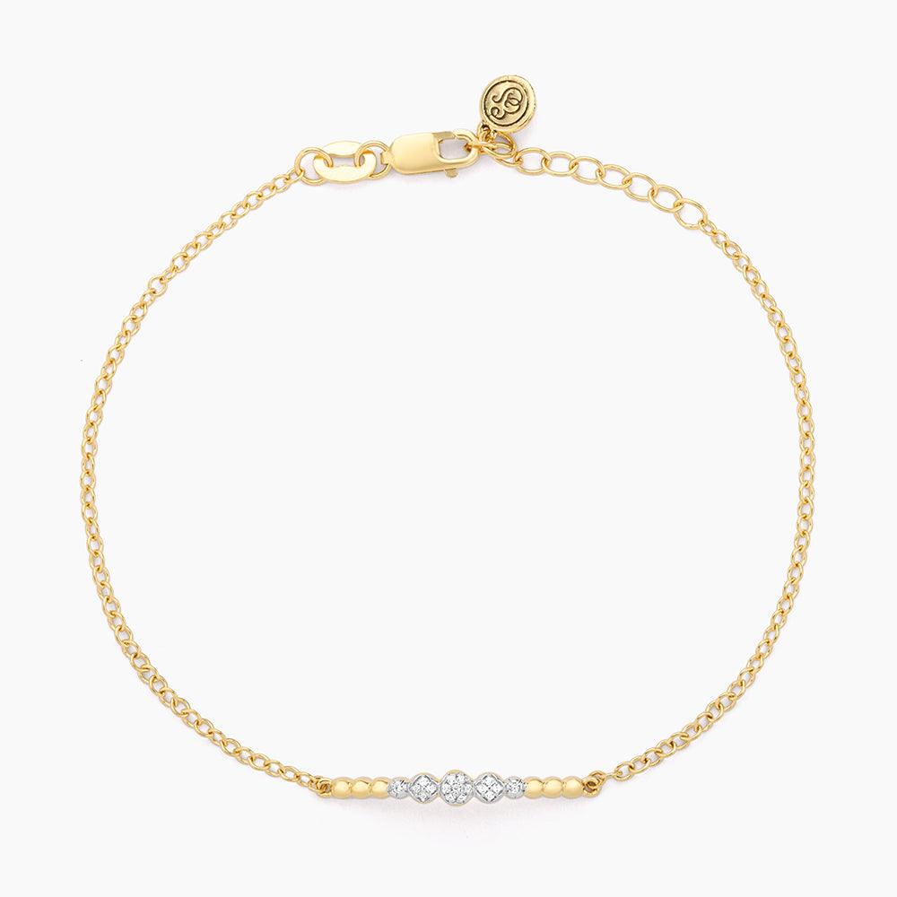 Beaded Connection Chain Bracelet in gold with a central diamond-accented bar and lobster clasp.