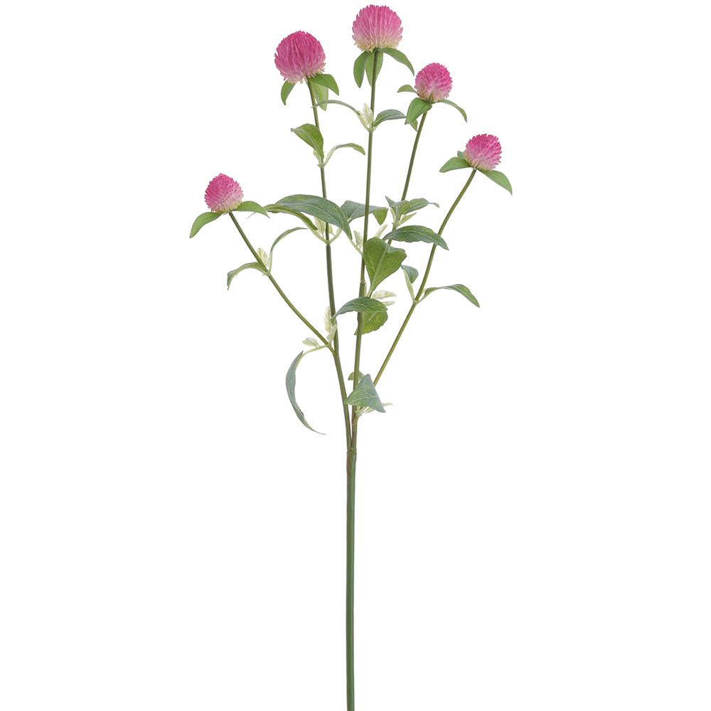 Purple globe thistle spray artificial flower with plastic petals and metal wire stem.