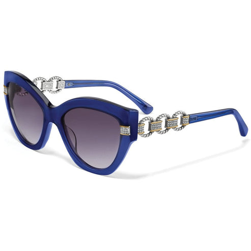 Blue cat eye Meridian Adagio Sunglasses with two-tone chain link temples and crystal accents.
