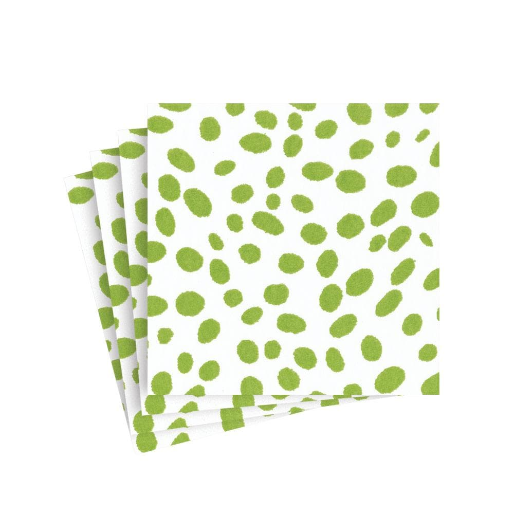 Packaged Caspari triple-ply cocktail napkins featuring museum artwork designs printed in Germany.
