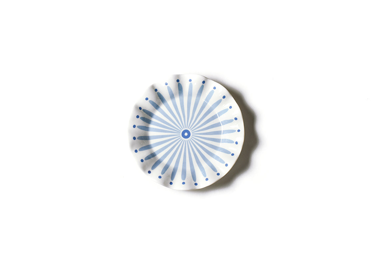 Ceramic salad plate with Iris Blue Burst ruffle edge in blue pattern