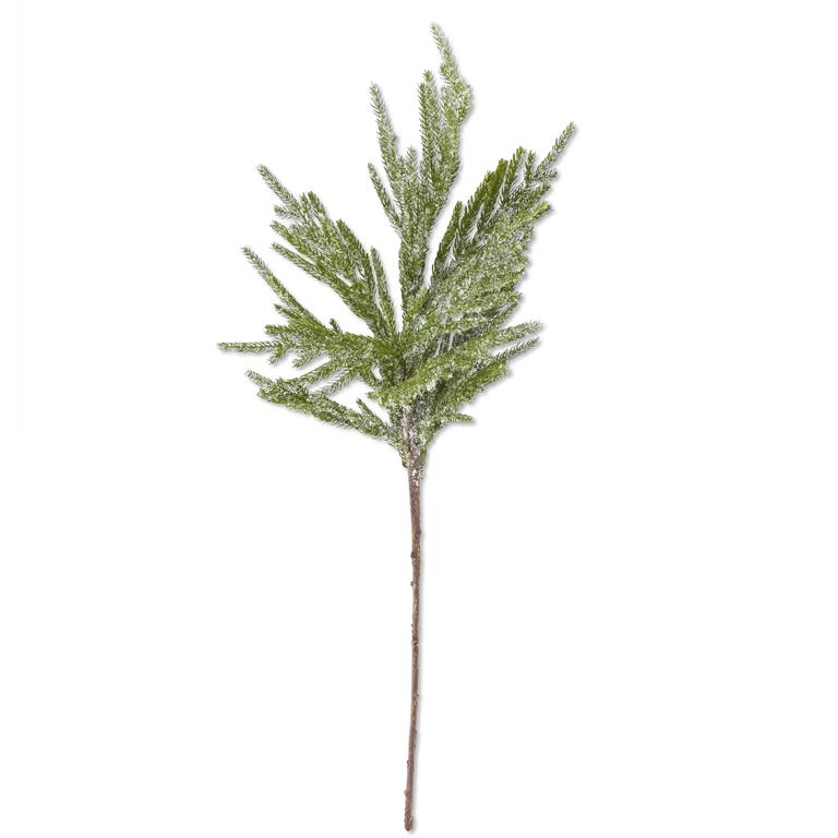 31-inch plastic fir branch with icy glitter finish on wire frame