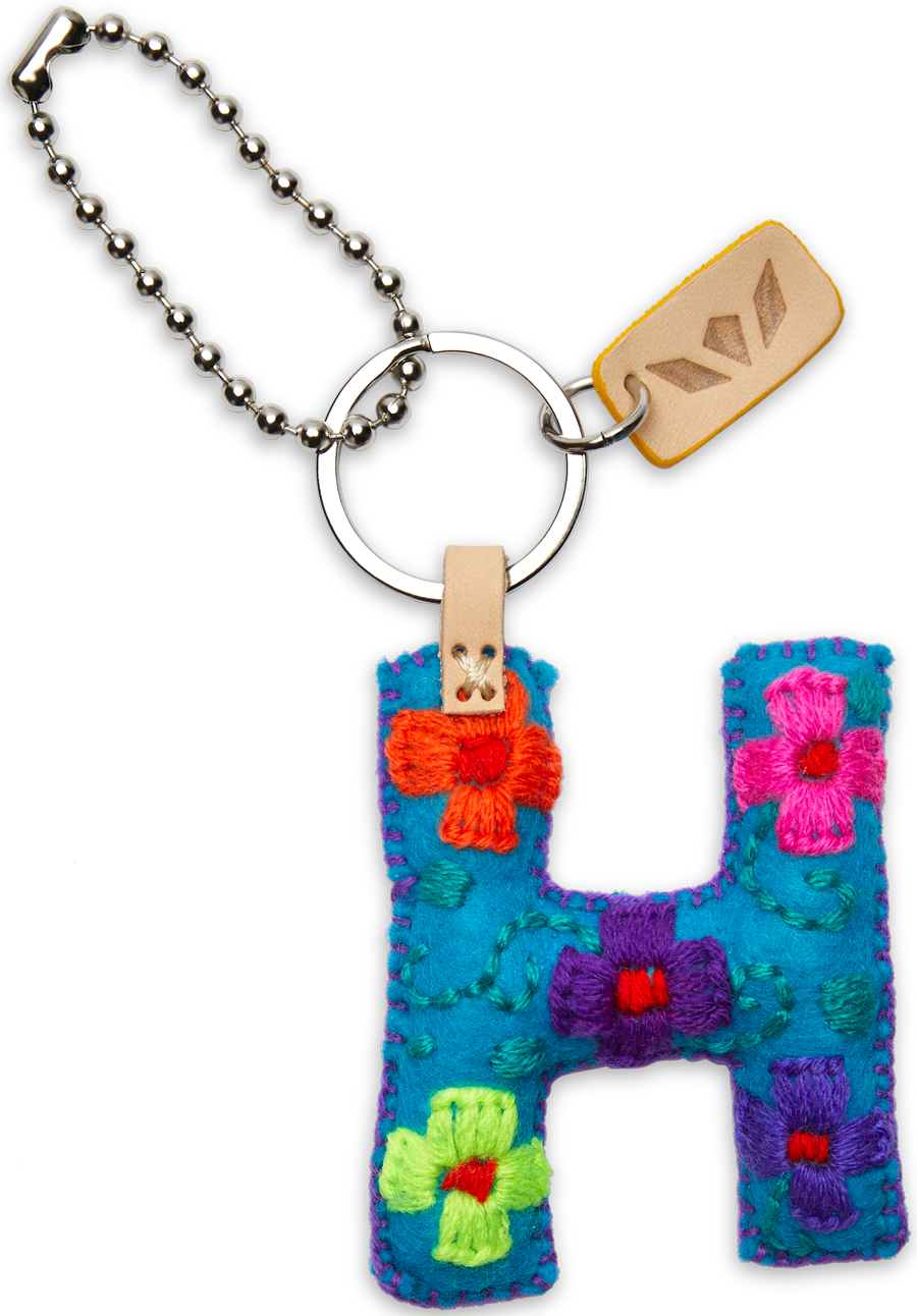 Felt letter charm in bright yellow with attached silver chain