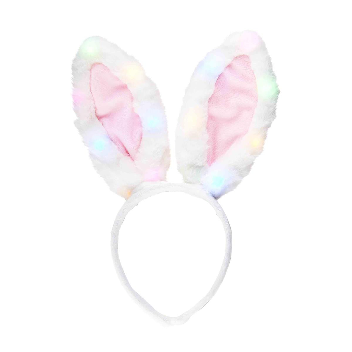 Light-up bunny headband with glowing ears in pink fabric