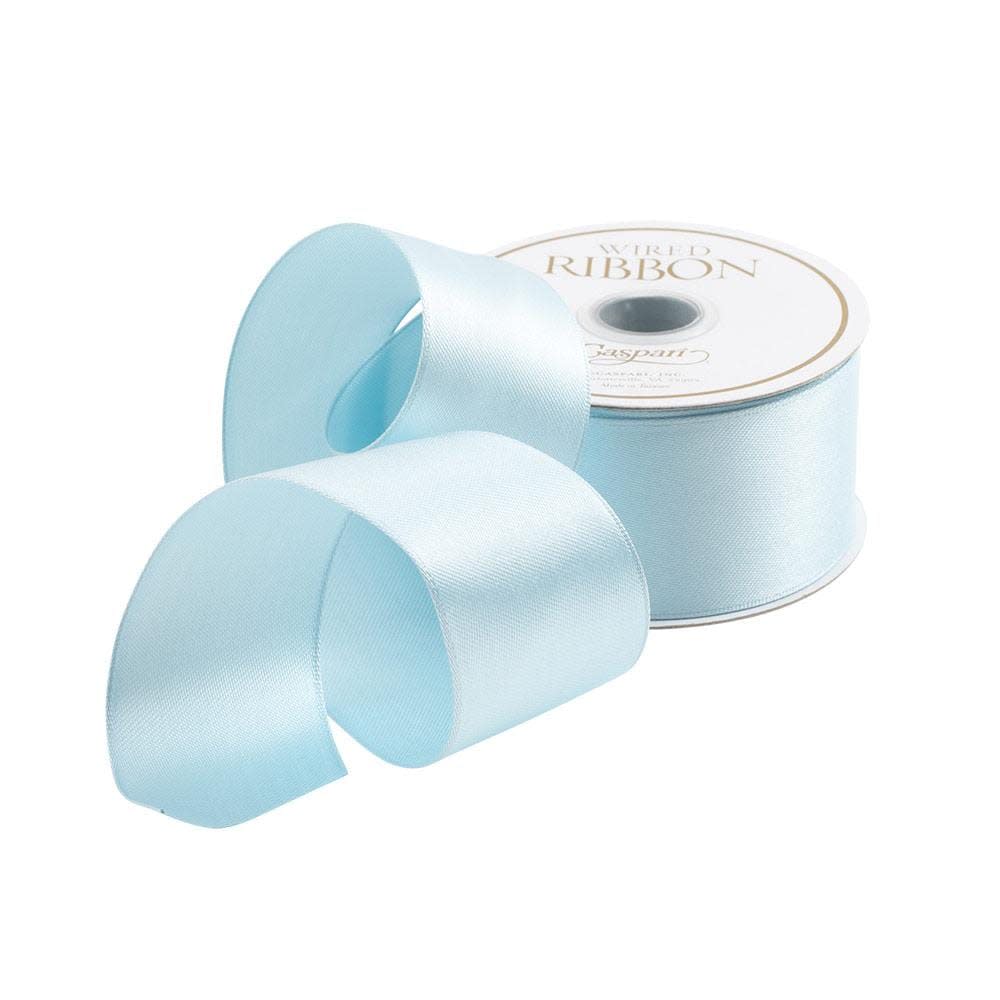 Solid light blue wired ribbon roll with a smooth texture