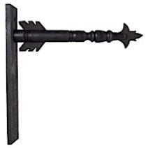 17.5 inch black wood arrow holder with decorative fletching and arrowhead design.