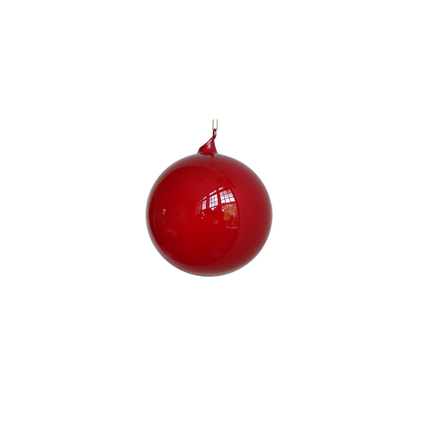 120mm vibrant red high-gloss bubblegum glass ball ornament with a delicate hanging loop.