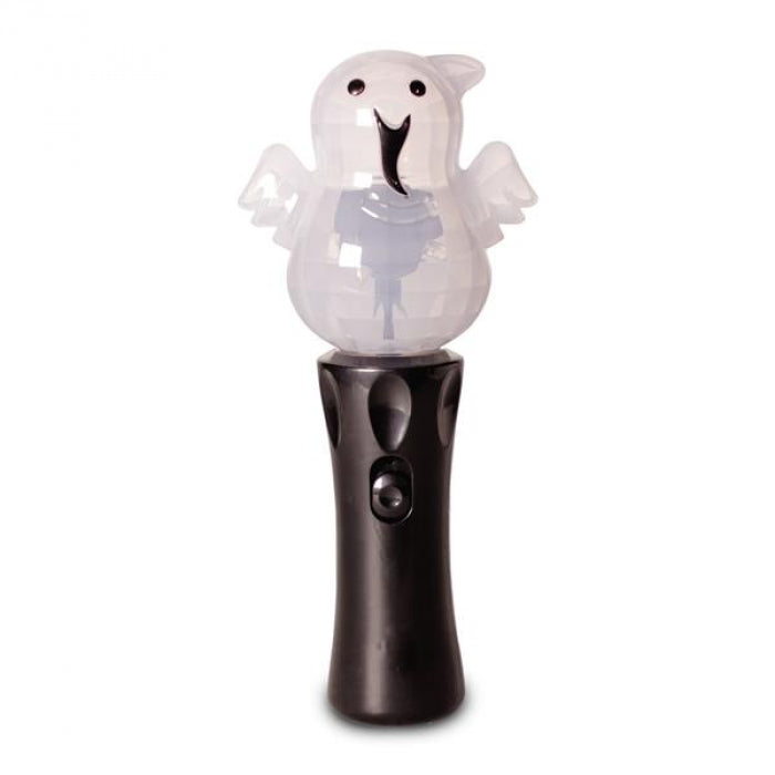 Black plastic spinner wand with three installed AAA batteries