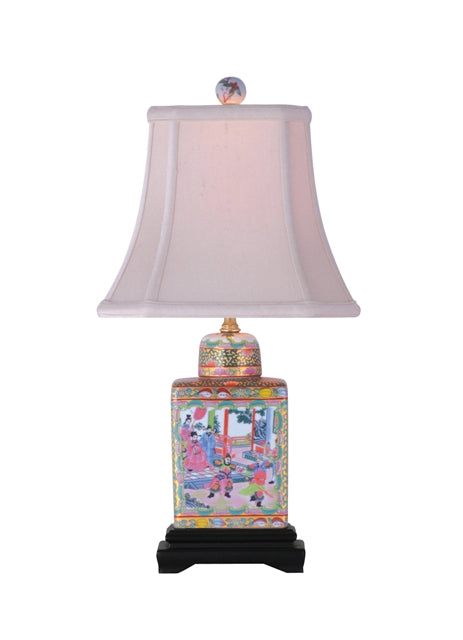 Porcelain rose medallion tea jar lamp with floral relief pattern